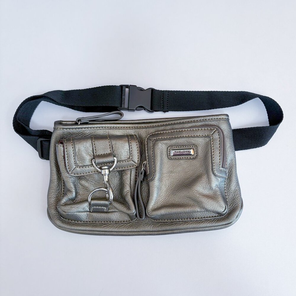The Sak Unisex Leather Belt Bum Fanny Pack Crossbody Waist Bag Silver Gray
